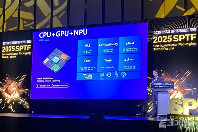27일 오전 수원컨벤션센터에서 열린 ‘차세대 반도체 패키징 산업전(ASPS 2025)’에서 어드밴텍(Advantech) 조준형 매니저가 ‘엣지 AI 시장에서의 반도체 설계 전략’을 주제로 발표하고 있다. ⓒ투데이신문