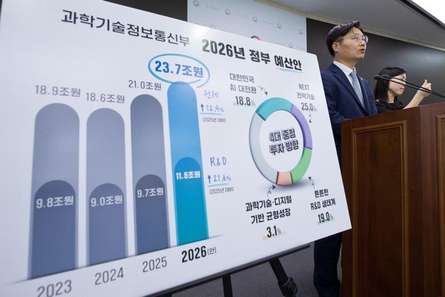 과학기술정보통신부 구혁채 제1차관이 지난 1일 세종시 정부세종청사에서 ‘2026년도 과기부 예산안’ 관련 브리핑을 진행하고 있다. [사진=뉴시스]