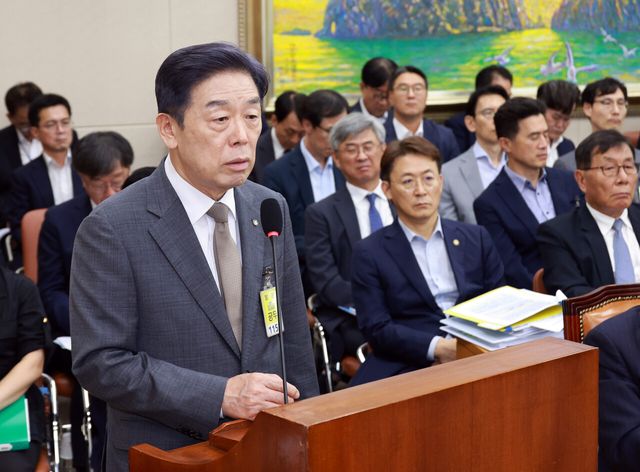 독립기념관 김형석 관장이 지난달 21일 서울 여의도 국회에서 열린 정무위원회 전체회의에서 의원질의에 응하고 있다. [사진제공=뉴시스]
