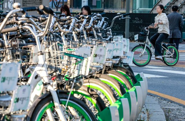 지난해 11월 서울시내에 배치된 따릉이들. [사진제공=뉴시스]