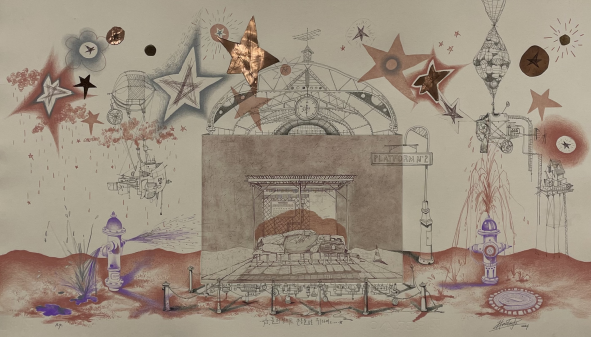 《흘러 넘치는 분홍물들을 위하여...2》, 판화지에 이칭, 아쿼틴트, 색연필, 44x77cm, 2024