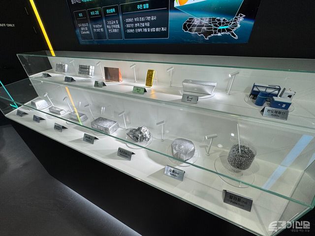 고려아연 미국 클락스빌 제련소에서 생산할 전략광물 13종 모형.&nbsp;