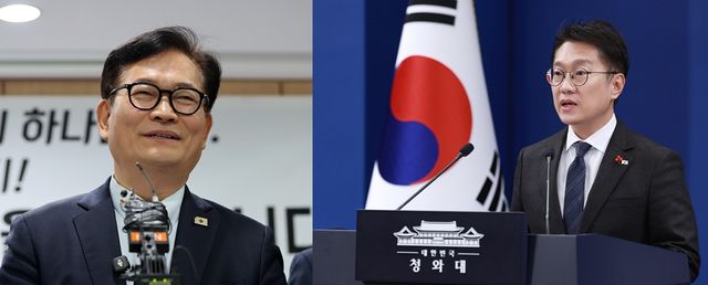 송영길 전 더불어민주당 대표와 김남준 전 청와대 대변인 [사진제공=뉴시스]<br>