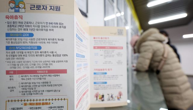 지난 2월 11일 서울 마포구 서부고용복지플러스센터에 육아휴직과 관련된 리플릿이 진열돼 있다. [사진제공=뉴시스]