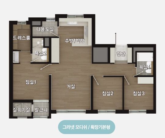 SK에코플랜트&nbsp;‘드파인 연희’&nbsp;59㎡A의 3Bay 평면도. [사진=SK에코플랜트]