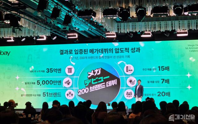 14일 서울 종로구 포시즌스호텔에서 열린 ‘2026 큐텐재팬 메가데뷔 어워즈’에서 이베이재팬 김재돈 마케팅 본부장이 메가데뷔 1주년 성과를 발표하고 있다.&nbsp; ⓒ투데이신문