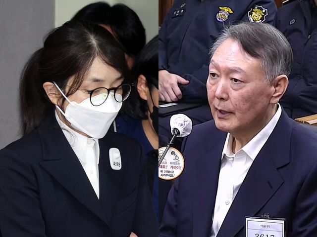 재판에 선 김건희 여사와 윤석열 전 대통령. [사진제공=뉴시스]