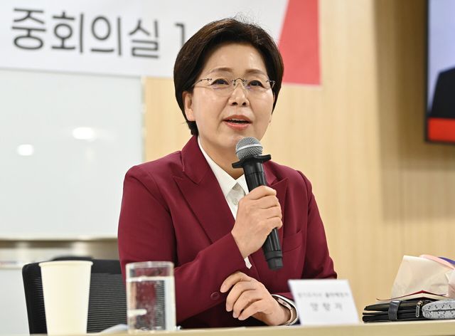 양향자 국민의힘 경기도지사 경선후보가 지난 4월 29일 경기 수원시 영통구 경기도의회에서 열린 좌담회에 참석해 발언하고 있다. [사진제공=뉴시스]<br>