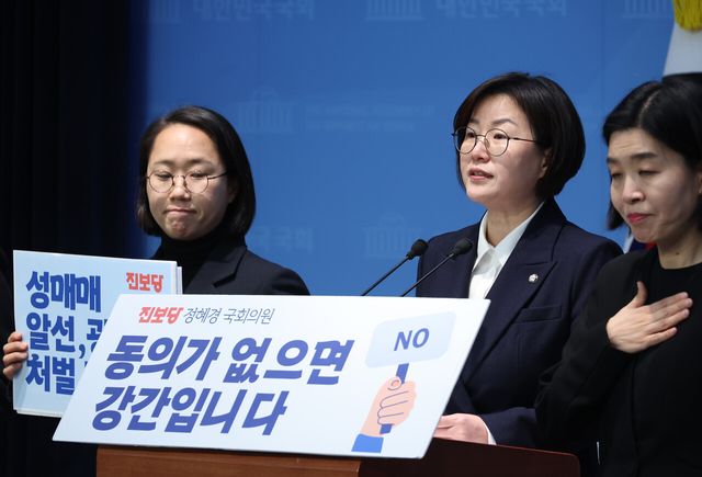 진보당 정혜경 의원이 지난해 3월 5일 서울 여의도 국회 소통관에서 비동의 강간죄 및 성범죄 처벌 강화 3대 법안 발의 기자회견을 진행하고 있다. [사진제공=뉴시스]