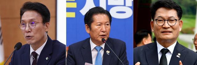 &nbsp;왼쪽부터 김민석 국무총리, 정청래 민주당 대표, 송영길 민주당 의원. [사진제공=뉴시스]
