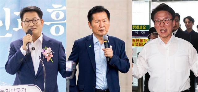 (왼쪽부터) 송영길, 정청래, 김민석 더불어민주당 당대표 후보. [사진제공=뉴시스[&nbsp;<br>