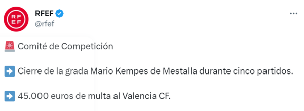 스페인축구협회 징계 내용. 트위터 캡처