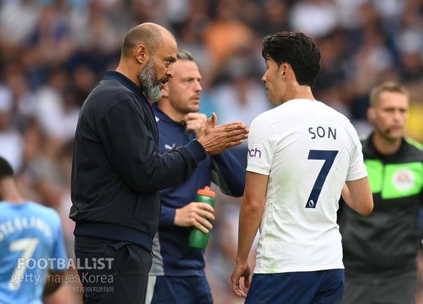 누누 산투 당시 토트넘홋스퍼 감독(왼쪽), 손흥민(토트넘홋스퍼). 게티이미지코리아