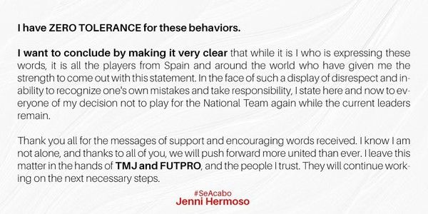 헤니페르 에르모소 성명문. 헤니페르 에르모소 트위터 캡처