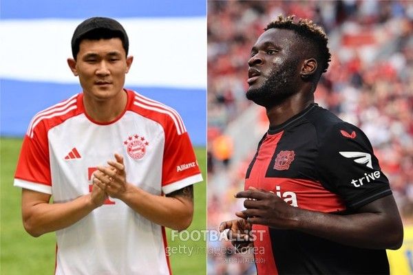 김민재(왼쪽, 바이에른뮌헨), 빅터 보니페이스(바이어04레버쿠젠). 게티이미지코리아