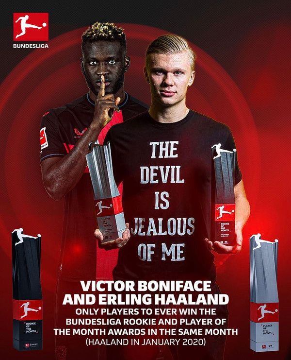 빅터 보니페이스(왼쪽, 바이어04레버쿠젠), 엘링 홀란(당시 보루시아도르트문트). 분데스리가 인스타그램 캡처