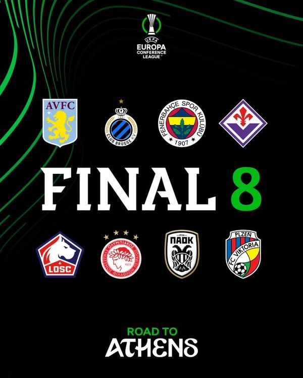 2023-2024 유럽축구연맹(UEFA) 유로파 컨퍼런스리그 8강 진출팀.&nbsp;유럽축구연맹(UEFA) 유로파 컨퍼런스리그 X(구 트위터) 캡처