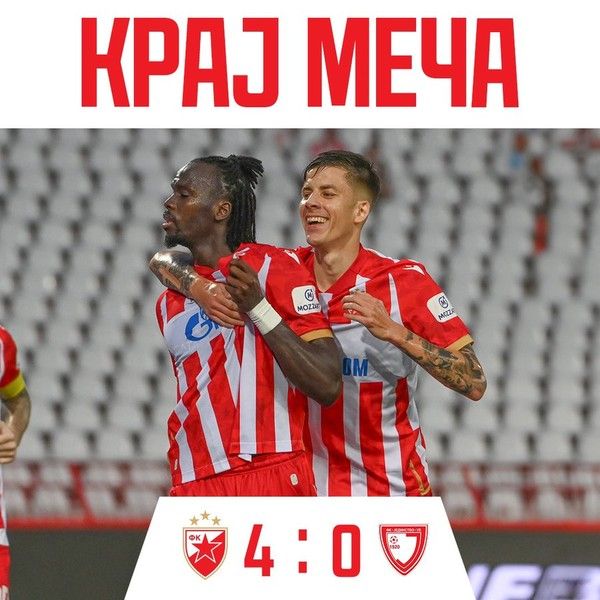 츠르베나즈베즈다 2024-2025 세르비아 수페르리가 개막전 결과. 츠르베나즈베즈다 인스타그램 캡처
