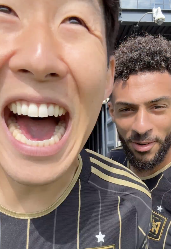 손흥민(왼쪽)과 드니 부앙가(이상 LAFC). LAFC X 캡처