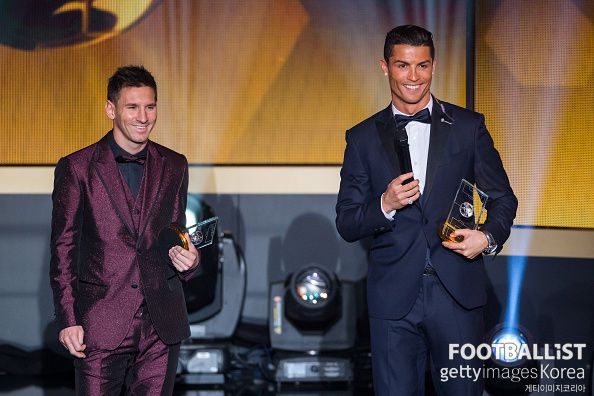 리오넬 메시(바르셀로나, 왼쪽), 크리스티아누 호날두(유벤투스, 오른쪽). 게티이미지코리아