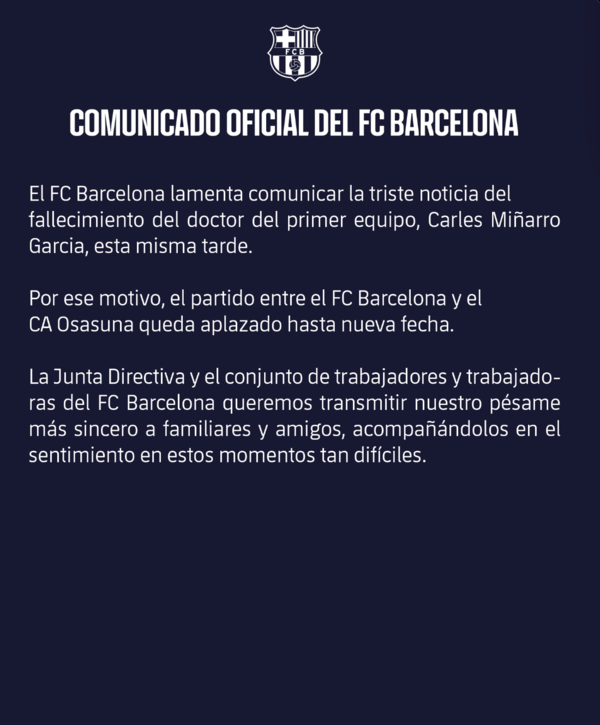 바르셀로나 성명서. 바르셀로나 공식 X 캡처&nbsp;