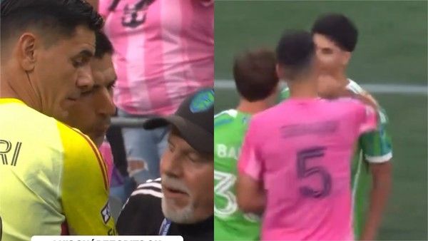 상대 팀 코치에게 침을 뱉은 수아레스.&nbsp;미국·멕시코 리그컵 중계화면 캡처