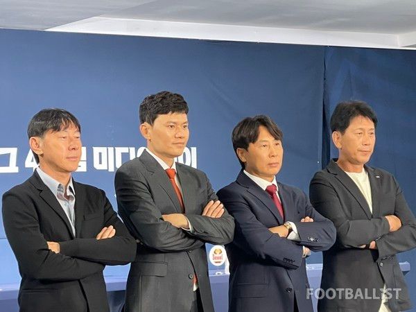 신태용 울산HD 감독(왼쪽부터), 정경호 강원FC 감독, 김기동 FC서울 감독, 박태하 포항스틸러스 감독. 김희준 기자