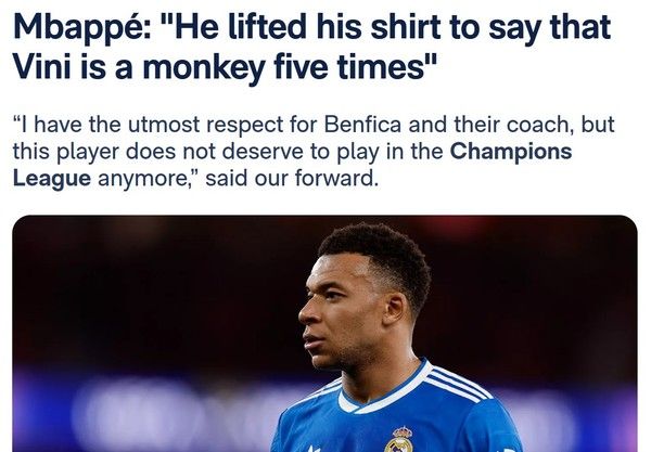 비니시우스 주니오르 인종차별 피해에 대해 증언한 킬리안 음바페(레알마드리드). 레알마드리드 홈페이지 캡처