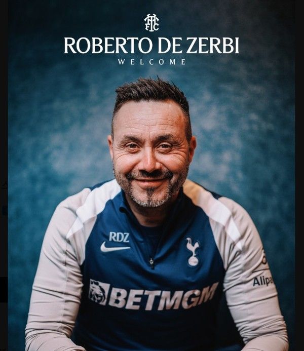 로베르토 데체르비 감독 선임을 발표한 토트넘홋스퍼. 토트넘 X 캡처