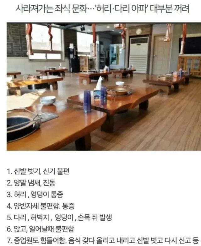 사라져가는 좌식 문화