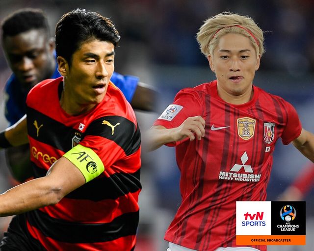 포항스틸러스 하창래(왼쪽), 우라와 레즈 코이즈미 요시오(오른쪽)