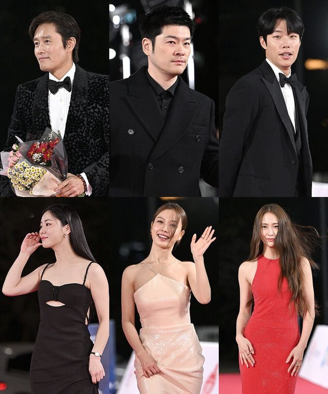 (왼쪽 상단부터 시계방향으로) 남우주연상 이병헌, 음악상 장기하, '올빼미' 류준열, '거미집' 정수정, 신인여우상 고민시, 여우조연상 전여빈