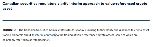 캐나다 증권관리협회는 지난 10월 스테이블코인 규제를 일부 완화하겠다고 발표한 바 있다(사진=캐나다 증권관리협회)