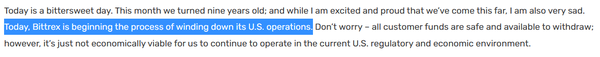 비트렉스 가상화폐 거래소는 규제를 이유로 지난달 미국 사업 중단을 결정했다(사진=비트렉스)