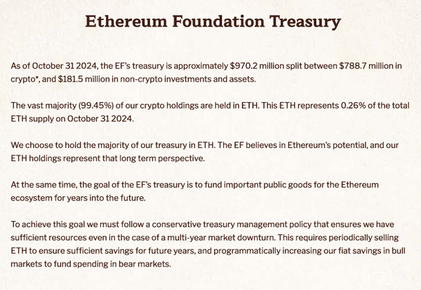어더리움 재단은 지난 10월 31일 기준 작성된 재무 보고서를 통해 9억 7,020만 달러(한화 약 1조 3,577억 원)를 생태꼐 준비금으로 구비 중이라고 알렸다(사진=이더리움 재단)