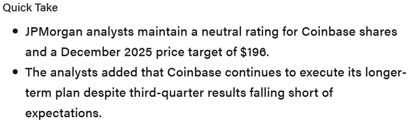 제이피모건이 코인베이스 목표 주가와 투자 의견을 상향 조정했다(사진=더블록)