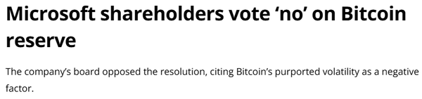 마이크로소프트주주들이 연례 주주총회에서 찬반투표를 통해 ‘비트코인 투자’ 안건을 부결시켰다(사진=코인텔레그래프)