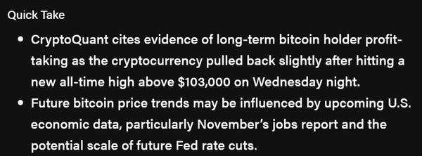 크립토퀀트에 딸면 비트코인 시세가 10만 달러(한화 약 1억 4,352만 원)를 돌파한 이후 가상화폐 장기 투자자들은 ‘차익실현’에 나섰다(사진=더블록/ 크립토퀀트)