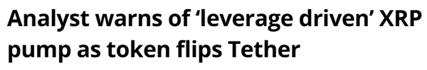 크립토퀀트 분석가는&nbsp;’리플’&nbsp; 가격 급등세가 레버리지 자금에 의해 발생 중이라고 밝혔다(사진=코인텔레그래프)