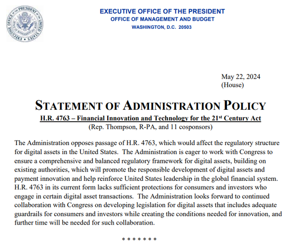 백악관은 ‘21세기 금융혁신기술법’ 발의안이 미국 가상화폐 규제 구조에 영향을 미칠 수 있기 때문에 통과는 반대하며 정부 기관과 의회 협력 하에 세부사항이 조율되기를 희망한다고 전했다(사진=백악관)