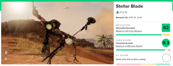 ▲ 5월 3일 메타크리틱 '스텔라 블레이드' 평가(사진=메타크리틱)