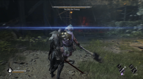 ▲파란빛을 띠는 공격이 나오면 패링을 쓸 차례다