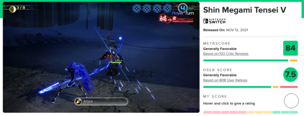 ▲ '진 여신전생5'(2021년) 메타크리틱 평점