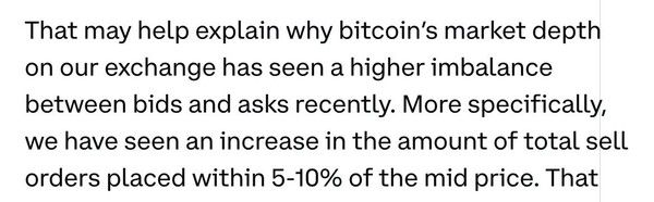 코인베이스에 따르면 비트코인 투자자들의 매도 주문은 시장가격 기준 5%에서 10% 범위에 몰려있다(사진=코인베이스)
