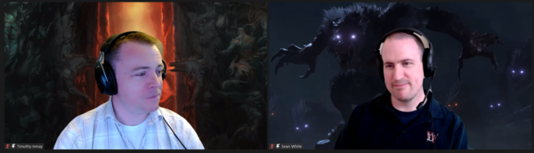 ▲ (좌측부터)블리자드 엔터테인먼트 '디아블로4'&nbsp;티모시 이스메이 리드 게임 프로듀서,&nbsp;션 화이트 시스템 게임 디자이너