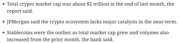 제이피모건은&nbsp;단기적 관점에서 가상화폐 시장 반등을 이끌만한 호재가 부족하다고 분석했다(사진=코인데스크/ 제이피모건)