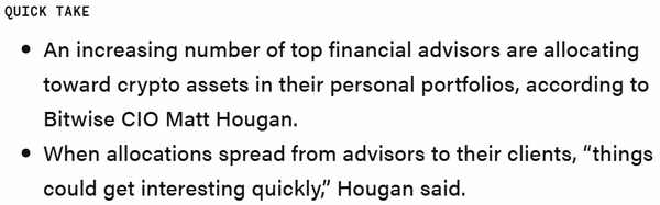 비트와이즈 최고경영자에 따르면 점점 더 많은 투자자문사들이 개인 포트폴리오의 가상화폐 자산에 할당 중이다(사진=더블록)