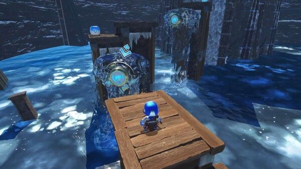 ▲도끼를 던져 물을 얼리고 길을 만든다. 아스트로봇에 등장한 갓오브워 스테이지 기믹 중 하나