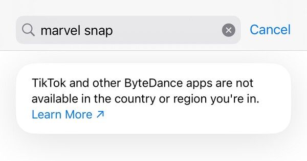 (사진=미국 현지에서 앱스토어 검색차에 '마블 스냅' 검색 시 나오는 화면)