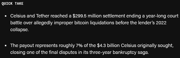 테더는 셀시우스에 합의금으로 약 3억 달러(한화 약 4,271억 원)를 지불하게 됐다(사진=더블록)